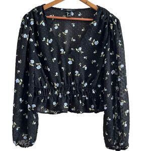 Dark Ditzy Floral Peasant Blouse L Sheer Cottagecore Fairy Grunge Boho Forever 2